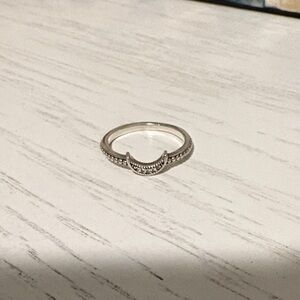 Pandora Silver Crescent Ring with Clear Stones